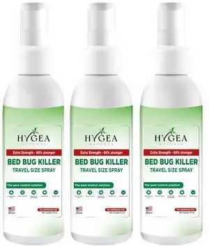 Hygea Natural Extra-Strength Bed Bug & Lice Killer Travel Spray - TSA Approved Size - For Hotels, Suitcase, Backpacks - Fast Acting Protection - Children & Pet Safe - Non Toxic & Odorless - 3 oz