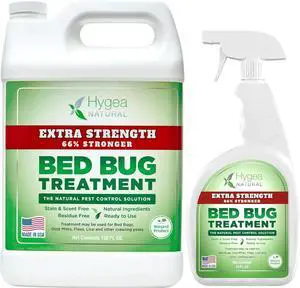 Hygea Natural Extra Strength Bed Bug and Mite Spray Kit - Treatment Value Combo Pack; 24 oz Spray and 128 oz Refill w/ 6+ Full Refills - Non Toxic, Odorless, Safe for Children and Pets