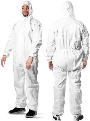 Hygea Natural Disposable Coveralls Full Body Protective Clothing suit with hood Protect clothing during extermination, painting, cleaning, construction, spray foam insulation (XXXL)