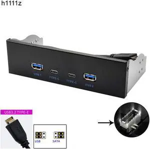 OIAGLH USB 5.25 Front Panel for PC 2Port USB3.1 TYPE C 2Port USB3.2 Gen2 Hub Adapter 10Gbps Power Jumper for CD-ROM Optical Drive Tray
