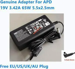 OIAGLH 19V 3.42A 65W 5.5x2.5mm APD DA-65A19 DA-65C19 Power Supply AC Adapter For Monitor Laptop Charger
