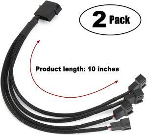 OIAGLH 4 Pin Molex to 4 x 3/4-Pin 12V PC Case Fan Adapter Cable Splitter Braided Sleeved 10 inches (2 Pack)