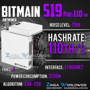 Bitmain Antminer S19 Pro 110th/s Bitcoin Miner BTC ASIC Mining Rigs New We Finance