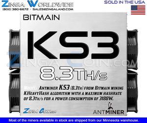 BITMAIN Antminer KS3 8.3Th/s Miner KASPA Coin KHeavyHash KAS Mining NOW SHIPPING We Finance