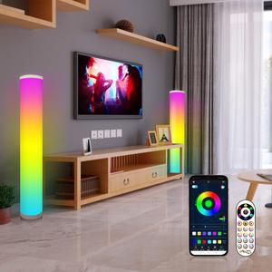2 Pack Floor Lamp for Living Room, RGB Color Changing Gaming Corner Light, APP&Remote Control, Music Snyc, Dimmable LED Column Modern Floor Lamp for Bedroom, Living Room, Game Room, Party, Disco, Club
