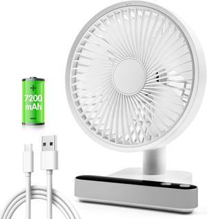 USB Small Desk Fan - 6.7 Inch Portable Quiet Desktop Fans with 4 Speeds Strong Airflow - 7200mAh Battery Operated or USB Powered Fan - 120° Oscillating Personal Table Fan for Home Office