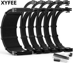 XYFEE  PSU Cable Extension Kit 30CM Length with Combs,1x24Pin/2x8Pin(4+4) EPS/3x8Pin(6P+2P) PCI-E/PC Sleeved for ATX Power Supply,(Black)