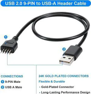 Motherboard USB 2.0 9-PIN to USB A Header Cable,USB 9PIN Header Extension Cable Adapter for USB Device