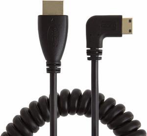 1.8M Coiled 90 Degree Right Angle Mini-HDMI-compatible Male to HDMI-compatible Male Converter Cable, Support 1080P Full HD, 3D