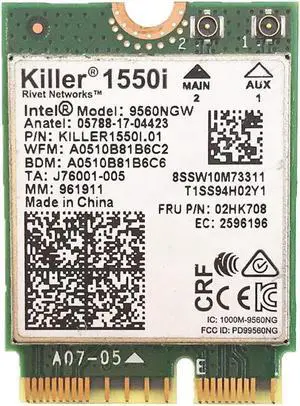 Killer 1550i AC Dual Band 1.73Gbps Wireless 9560NGW NGFF CNVI Wifi Card 9560AC 802.11ac Support Bluetooth 5.0 for Windows 10