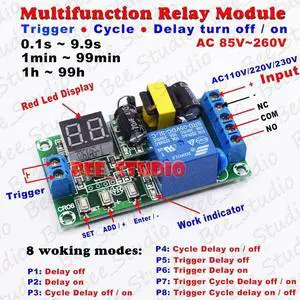 AC 110V 220V 230V Digital LED Cycle Delay turn ON/OFF Switch Timer Relay Module 8 modes