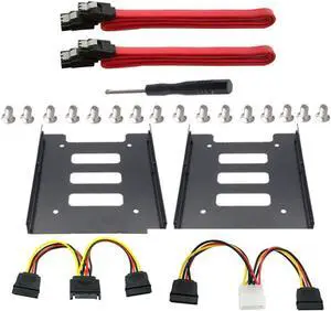 2Pack SSD Mounting Bracket 2.5 to 3.5 Adapter with SATA Cable and Power Splitter Cable,DIY 2.5" to 3.5" Internal SSD/HDD Mounting Kit (Red)