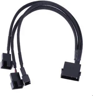 4Pin IDE Molex to 3 Port 3Pin/4Pin Cooler Fan Splitter Power Cable Extension Cord Black Sleeved Braided cable connector