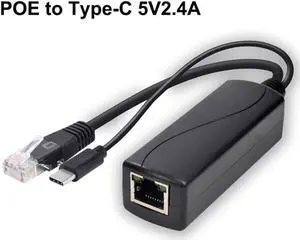 PoE Splitter USBC IEEE 802.3af 48V To 5V2.4A TypeC 10/100Mbps Power over Ethernet Converter Power Data for USBC Devices