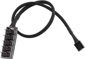 1-Pack 5-Port PWM Fan Hub Splitter 1 Female to 5 Male 4Pin Socket 5 Way All Black Sleeved PC Cooler Cooling Fan Power Cable