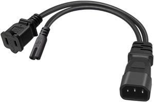 C14 to C7 + 1-15R,C14 Splitter (1ft/32cm) IEC 320 C14 Male Plug to C7 +1-15R Female Socket Y Split Power Extension Cable