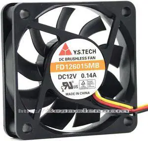 Y.S.TECH 6015 FD126015MB 12V 0.14A 3 Wires 3 Pins 6CM Case Fan