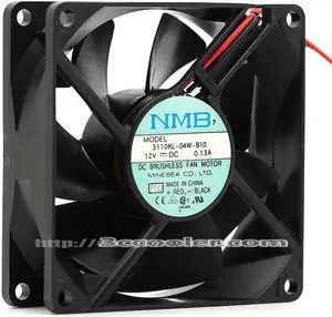 Original NMB 3110KL-04W-B10 8025 8CM 12V 0.13A 2 Wires Dual Balls Bearing DC Fan