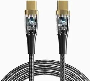 USB C to USB C Cable (1-Pack, 3.3ft), 100W 5A USB C Cable Transparent Shell, Type C Charger Cable Fast Charging for MacBook Pro, iPad Pro Air Mini, Samsung Galaxy S23/22/Z Fold/Z Flip, Pixel