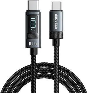 USB C Cable with LED Display [3.3ft,1-Pack],100W(20V/5A) USB C PD Cable, Nylon Braided USB C to USB C Cable Compatible with iPad Pro, iPad Air, iPad Mini, MacBook Pro, Galaxy S22,Switch, Pixel