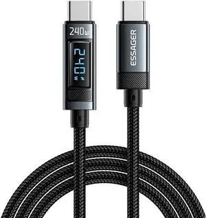 USB C Cable with LED Display [3.3ft,1-Pack],240W(5A) USB C PD Cable, Nylon Braided USB C to USB C Cable Compatible with iPad Pro, iPad Air, iPad Mini, MacBook Pro, Galaxy S22,Switch, Pixel