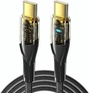PD 100W USB C to USB C Cable [6.6ft, 1-pack], 5A Fast Charging USB C Cable Transparent Shell, Zinc Alloy Nylon Braided Type C Cable for Samsung S21 S20 Note 20 MacBook Pro Google Pixel etc