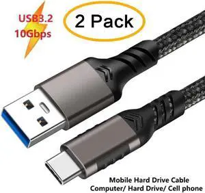 USB-A to USB-C 3.1 Gen 2 Adapter Charger Cable, Fast Charger, 10Gbps High-Speed, USB-IF Certified, for Apple 15, iPad, Samsung Galaxy, Tablets, Laptops, 1.6 Foot, 2Pack, Black