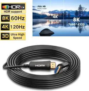 8K Fiber HDMI Cable 30ft, HDMI 2.1 Fiber Optic Cable Support 8K@60Hz, 4K@120Hz, 48Gbps, eARC Compatible with PS5, Xbox,RTX 3080 3090, Roku,Optic Fiber HDMI 2.1 Cable - Black