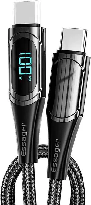 [6.6ft, 1-pack] USB C to USB C Cable Type C Fast Charging 5A PD 100W C to C Super Fast Charging with LED Display, USB C Charging Cable 480Mbps Data Nylon Braided for Samsung Galaxy iPad MacBook Pixel