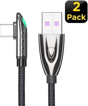 [3.3ft, 2-pack] 6A PD 66W USB C to USB C Cable Type C Fast Charging C to C Super Fast Charging Right Angle 90 Degree, USB C Charging Cable 480Mbps Data Nylon Braided for Samsung Galaxy iPad MacBook