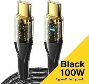 [3.3ft, 1-pack] 5A PD 100W USB C to USB C Cable Type C Fast Charging C to C Super Fast Charging Transparent Shell, USB C Charging Cable 480Mbps Data Nylon Braided for Samsung Galaxy iPad MacBook Pixel