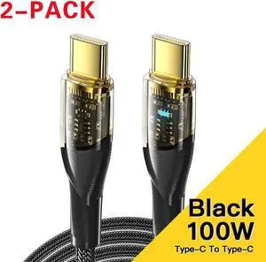 [3.3ft, 2-pack] 5A PD 100W USB C to USB C Cable Type C Fast Charging C to C Super Fast Charging Transparent Shell, USB C Charging Cable 480Mbps Data Nylon Braided for Samsung Galaxy iPad MacBook Pixel