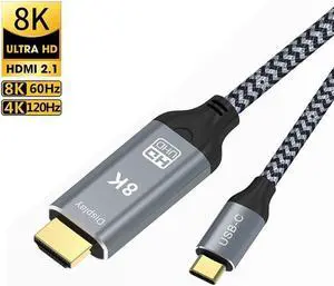 USB C to HDMI 2.1 Cable 3.3Feet, USB 3.1 Type C to 8K HDMI Cable, (8K@60Hz,4K@120Hz) Thunderbolt 3/4 Compatible, for MacBook Pro, iPad Pro, Galaxy S23, Dell, HP and Other USB C Devices