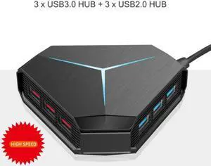 6USB Hub, 6USB3.0 Data Hub Portable Super Speed Compatible for MacBook Air, Mac Mini, iMac Pro, Microsoft Surface, Ultrabooks with 3 FT Extension Cable USB Hub (Black)