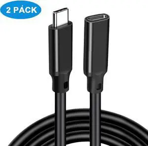 USB C Extension Cable 100W 1.6FT 2 Pack, USB C Type C 3.2 Gen 2 Male to Female Cord 10Gbps Data Transfer USB C 3.1 Type C 20V/5A Fast Charging Cable, 4K@60Hz Video Monitor Extender Cord