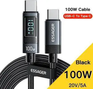 100W USB C to USB C Cable with LED Display, 1-Pack 6.6FT Zinc Alloy Braided Type-C Cable for lPad Mini/Air/Pro, MacBook Pro, Samsung S23/S22/S10, Pixel, LG