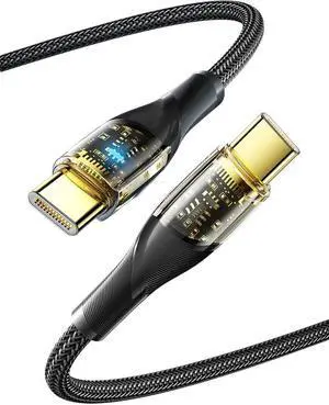 [3.3ft, 1-pack] USB C Cable,LED Power Transparent Shell E-Marker PD 100W 5A Fast Charging 480Mbps Data Transmission Type C Cable for MacBook Pro, Samsung Galaxy, iPad and More