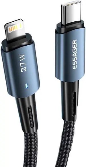 27W USB C to Lightning Cable, 3A PD QC 4.0 Type C to Lightning Cable Super Fast Charging [MFi Certified] Cable for Apple Product(3.3ft, Black, 1 Pack)