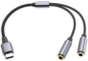 Type C to Dual 3.5mm Jack AUX USB C Male to 3.5 Female Share Music Audio 2 Earphone Adapter Splitter Y Extender for Tablet Phone