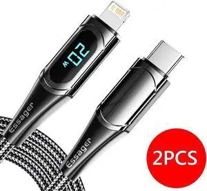 USB C to L ightning Cable, 6.6FT-2Pack Charging Syncing Cord with LED Display Compatible with iPhone 13 13 Pro 12 Pro Max 12 11 X XS XR 8 Plus, AirPods Pro, Supports Power Delivery
