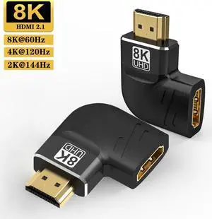 2 Pack 8K HDMI Extension Adapter, Flat 90 and 270 Degree Right Angle HDMI 2.1 Male to Female Extender Adapter, Support 8K@60Hz, 4K@144Hz, 2K@240Hz, HDR, eARC for Roku, PS4, PS5, HDTV, Xbox