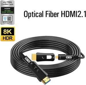 33Feet 8K Optical Fiber HDMI(Detachable Micro hdmi) 2.1 Cable,Support 8K@60Hz 4K@120Hz Dynamic HDR 10, eARC, HDCP2.2, 4:4:4 7680x4320 Resolution, 48Gbps Bandwidth Optic Fiber HDMI 2.1 Cable for PS4/5