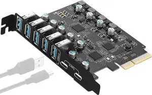 7 Port PCIE Expansion Card, 7 Ports USB 3.0 5Gbps High Speed Transmission Stable Power USB 3.0 Front Expansion Card, 7 External USB3.0 Ports (2X USB C - 5X USB A)