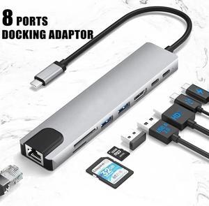USB Hub,USB C hub,USB hub with USB C Multiport Adapter, USB Splitter with 4K HDMI, 100W PD, USB 3.0, USB2.0, Ethernet, TF/SD Card Reader for MacBook Pro/PC/Laptop/Tablet Devices (Grey 8in1)