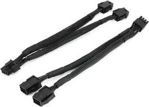 Connectors A- standard PCIe 8 male; Connectors B - standard 2 x 6 pin female;
Cable allows use of older power supply with newer graphics cards ;
Converts two 6-pin PCIe power cables (power supply) int
