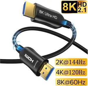50ft 8K HDMI 2.1 Cable, Fiber Optic HDMI Cable, 48Gbps Ultra Speed, 8K 60Hz, 4K 120Hz, HDR, 3D, eARC, in Wall CL3 Rated, Slim and Flexible HMDI Cable