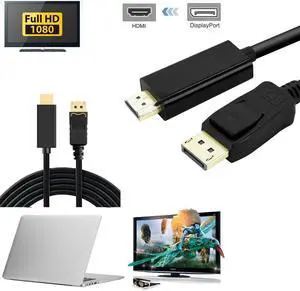 DisplayPort to HDMI Cable 6FT,  1080P DP to HDMI Male to Male Video Cable FHD DP to HDTV Video Unidirectional Cord for Monitor, Projector, Desktop, AMD, NVIDIA, Lenovo, HP