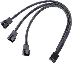 3 Pack PWM Fan Splitter Adapter Cable Sleeved Braided Y Splitter Computer PC 4 Pin Fan Extension Power Cable 1 to 3 Converter for Computer ATX Case 4-Pin/3-Pin Cooling Fan Cable -10.5 inch