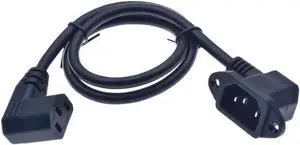 IEC320 C14 to C13 Extension cord,Right Angled C14 with screw holes and C13 Right/ Left Angled Short, 60cm lenght,SVT 18AWG(Left Angled)