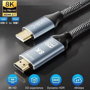 USB C to HDMI 2.1 Cable (8K@60Hz,4K@144Hz,2K@240Hz) 3.3Ft Type C to HDMI 8K Cord Support HDCP2.3/HDR10 [Thunderbolt 3/4 Compatible] for MacBook Pro/Air,iPad Pro,XPS,S22